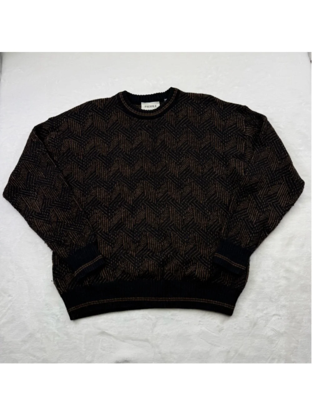 Men's Fiesole Crewneck Sweater Large Black Brown Made In Italy Alpaca Wool Blend